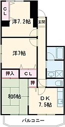 キャッスル桜ケ丘 3DKの間取図画像