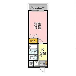 三記マンション灘 1Kの間取図画像