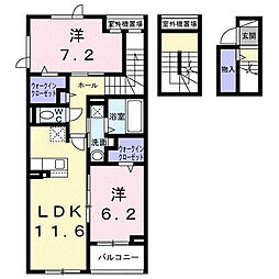 寝屋川市新家1丁目アパート 2LDKの間取図画像