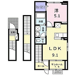 新発田市緑町1丁目アパート 1LDKの間取図画像