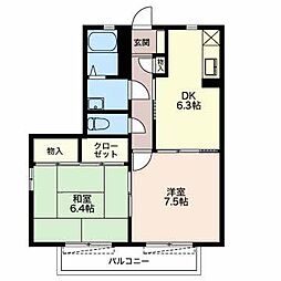 桜道コートA 2DKの間取図画像
