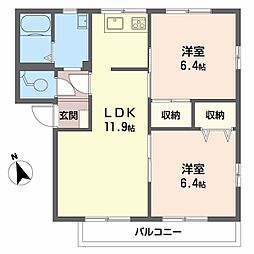 フレグランス小泉A 2LDKの間取図画像