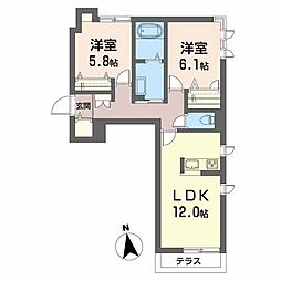 エスポワール緑町 2LDKの間取図画像