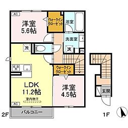 アンティエーヌ トリシア 2LDKの間取図画像