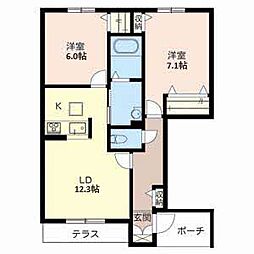 モンノールC棟 2LDKの間取図画像