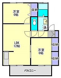 セジュールウエストA棟 2LDKの間取図画像