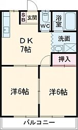 フラワーハイツ 2DKの間取図画像