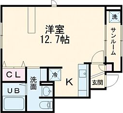 H&K栗ノ木 ワンルームの間取図画像