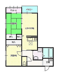 たんぽぽコーポ福岡C棟 2LDKの間取図画像