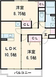 メゾンド・カンパーニュB 2LDKの間取図画像