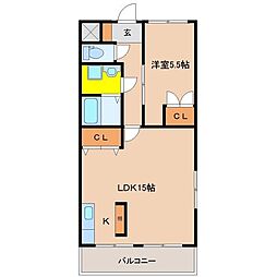 シャンテ一の宮 1LDKの間取図画像