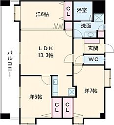 ニューリバー九工大駅前 3LDKの間取図画像