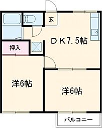 コーポサンピアA棟 2DKの間取図画像