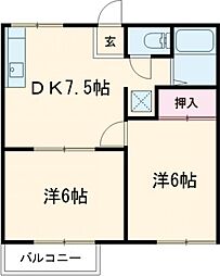 コーポサンピアA棟 2DKの間取図画像