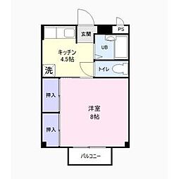 ハピネス～S.OB 1Kの間取図画像