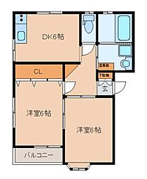 ウエストタウン3 2DKの間取図画像