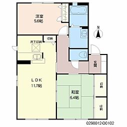 プレジールアンD 2LDKの間取図画像