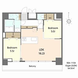 S-RESIDENCE松屋町asence 2LDKの間取図画像