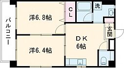 グレイス北久保 2DKの間取図画像