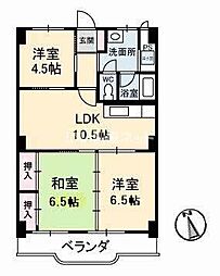 真締川ハイツ 3LDKの間取図画像