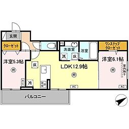 ペルへ尾上 2LDKの間取図画像