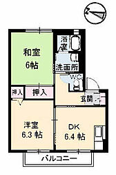 ヴィラージュ旭園 2DKの間取図画像