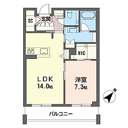 WithPlus浦和美園WestC棟 1LDKの間取図画像