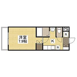 サンリバーカベ 1Kの間取図画像