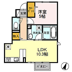 Arietta与原B 1LDKの間取図画像