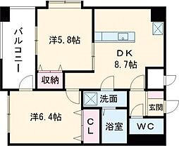 リバージュ県庁通り 2DKの間取図画像