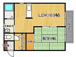 パルコ針摺 1LDKの間取図画像