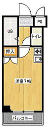 プレジデント大名 1Kの間取図画像