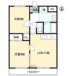 アーバン鈴木 2LDKの間取図画像