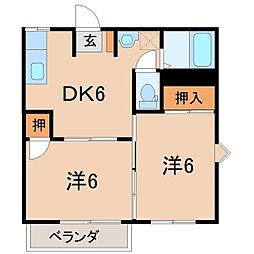 メゾンローズB 2DKの間取図画像