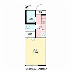 エントピア黒髪 1Kの間取図画像