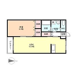 EXCELHILLSD棟 1LDKの間取図画像