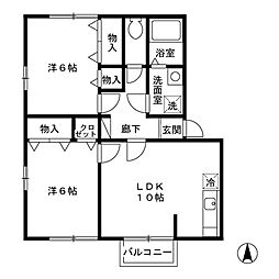 ハイユニメントツィンクル 2LDKの間取図画像