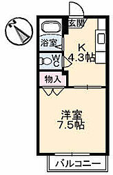 セフィラ矢野東 1Kの間取図画像