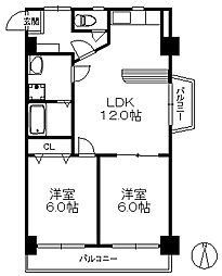 アリエス室見 2LDKの間取図画像