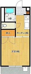 スカイコート今津留 1DKの間取図画像