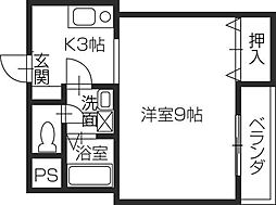 ハーミットクラブ南佐古 1Kの間取図画像