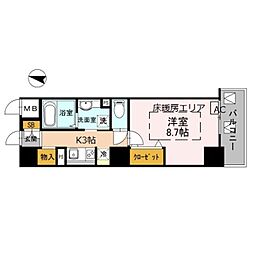 リヴィエール北梅田 1Kの間取図画像