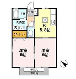 アンソレイユB 2Kの間取図画像