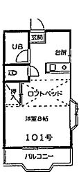 クレセントハイツ大南 ワンルームの間取図画像