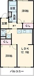 雁ケ音マンション 2LDKの間取図画像