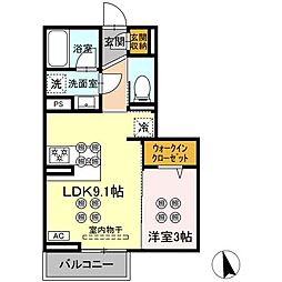ディアライズ河内 1LDKの間取図画像