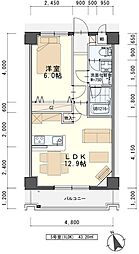 パルテノン新田 1LDKの間取図画像