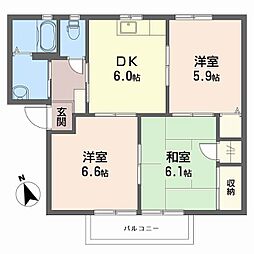 ハートハイツA 3DKの間取図画像
