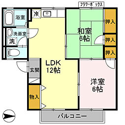 メゾンカトルズ北棟 2LDKの間取図画像