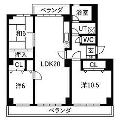 パークウエスト貴船A棟 3LDKの間取図画像